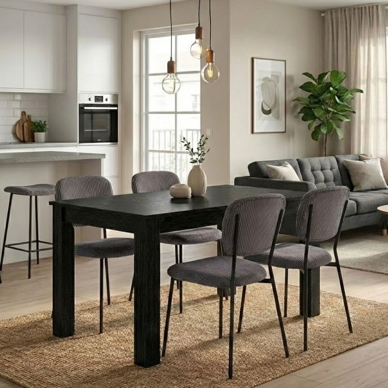 Σετ τραπεζαρία 5τμχ Darlen - Kevin Megapap χρώμα sencron black - γκρι 125x72x74εκ.