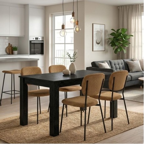 Dining room set 5pcs Darlen - Kevin Megapap sencron black color - mustard 125x72x74cm.