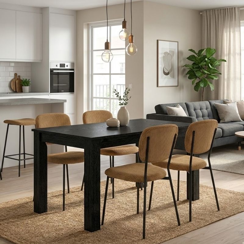 Dining room set 5pcs Darlen - Kevin Megapap sencron black color - mustard 125x72x74cm.