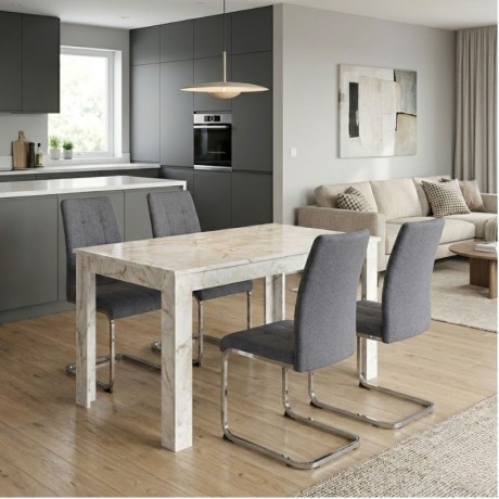 Dining room set 5pcs Darlen - Laura Megapap white marble color - grey 125x72x74cm.