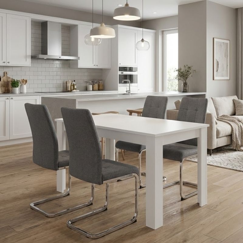 Dining room set 5pcs Darlen - Laura Megapap white color - grey 125x72x74cm.