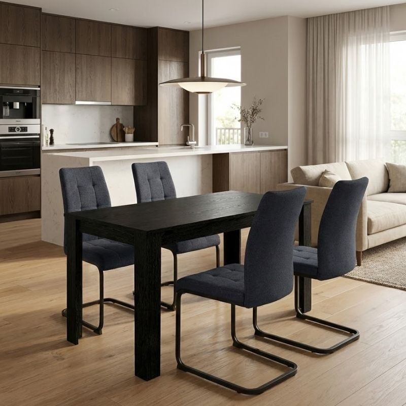 Σετ τραπεζαρία 5τμχ Darlen - Laura Megapap χρώμα sencron black - ανθρακί 125x72x74εκ.