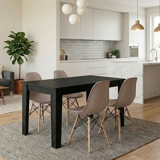 Σετ τραπεζαρία 5τμχ Darlen - Nova Megapap χρώμα sencron black - cappuccino 125x72x74εκ.