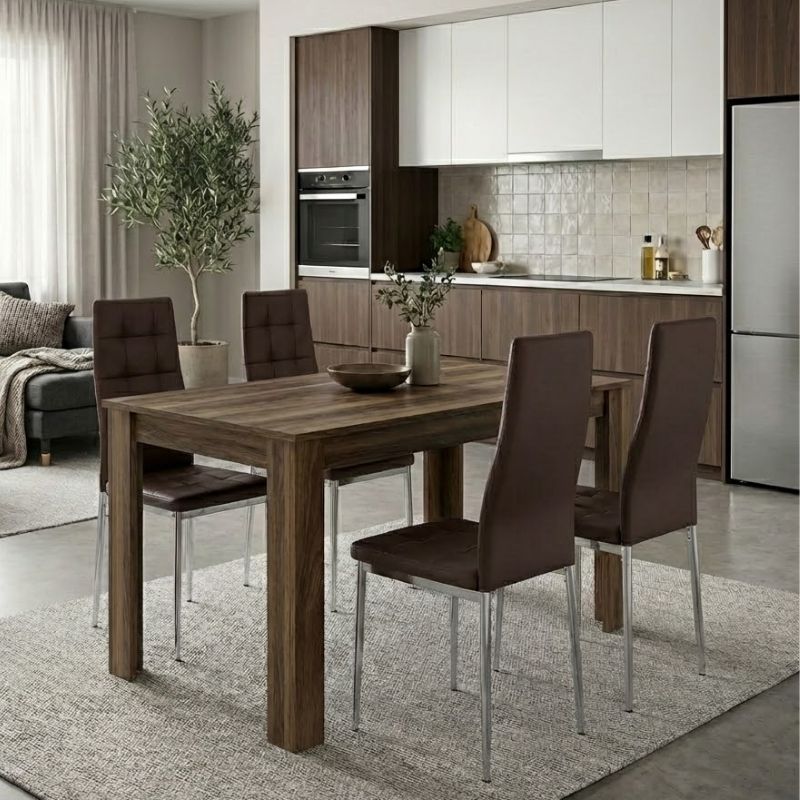 Dining room set 5pcs Darlen - Rosa Megapap walnut color - brown 125x72x74cm.