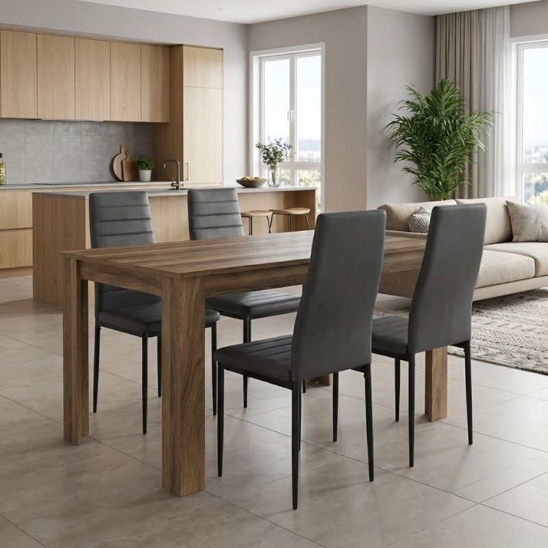 Dining room set 5pcs Darlen - Rosa Megapap walnut color - black 125x72x74cm.