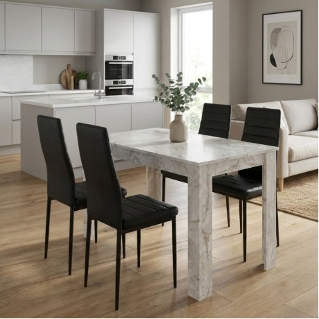 Dining room set 5pcs Darlen - Rosa Megapap white marble color - black 125x72x74cm.