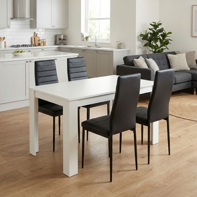 Dining room set 5pcs Darlen - Rosa Megapap white color - black 125x72x74cm.