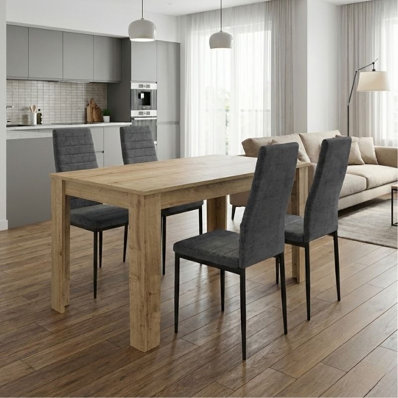 Dining room set 5pcs Darlen - Rosa Megapap sapphire oak color - grey 125x72x74cm.
