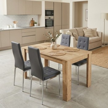 Σετ τραπεζαρία 5τμχ Darlen - Rosa Megapap χρώμα sapphire oak - γκρι/χρωμίου πόδι 125x72x74εκ.