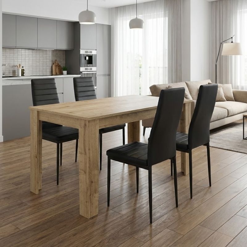 Dining room set 5pcs Darlen - Rosa Megapap sapphire oak color - black 125x72x74cm.