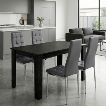 Σετ τραπεζαρία 5τμχ Darlen - Rosa Megapap χρώμα sencron black - γκρι/χρωμίου πόδι 125x72x74εκ.