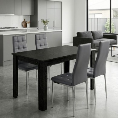 Σετ τραπεζαρία 5τμχ Darlen - Rosa Megapap χρώμα sencron black - γκρι/χρωμίου πόδι 125x72x74εκ.