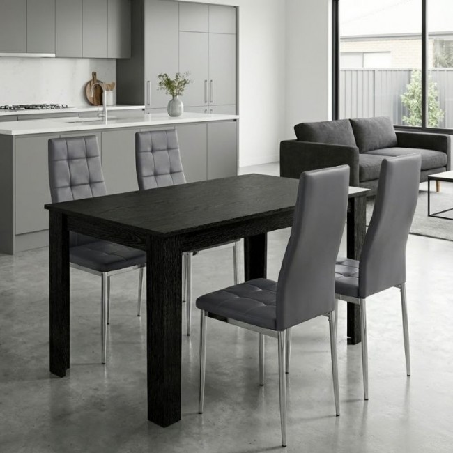 Σετ τραπεζαρία 5τμχ Darlen - Rosa Megapap χρώμα sencron black - γκρι/χρωμίου πόδι 125x72x74εκ.