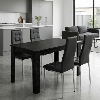 Σετ τραπεζαρία 5τμχ Darlen - Rosa Megapap χρώμα sencron black - μαύρο/χρωμίου πόδι 125x72x74εκ.