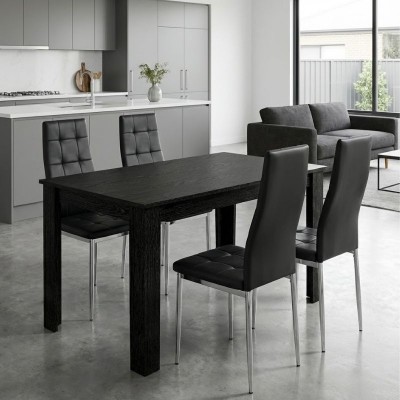 Σετ τραπεζαρία 5τμχ Darlen - Rosa Megapap χρώμα sencron black - μαύρο/χρωμίου πόδι 125x72x74εκ.