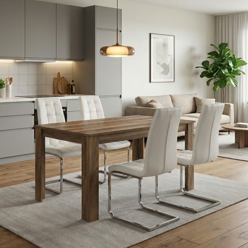 Dining room set 5pcs Darlen - Vela Megapap walnut color - white 125x72x74cm.