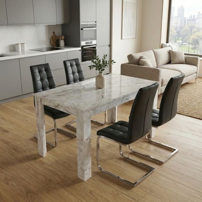 Σετ τραπεζαρία 5τμχ Darlen - Vela Megapap χρώμα λευκό εφέ μαρμάρου - μαύρο 125x72x74εκ.