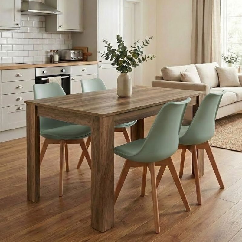 Dining room set 5pcs Darlen - Viva Megapap walnut color - green 125x72x74cm.