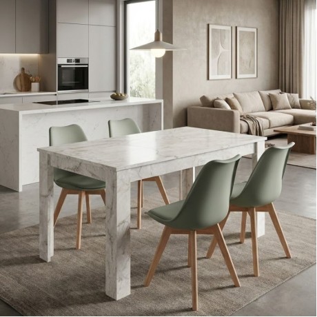 Dining room set 5pcs Darlen - Viva Megapap white marble color - green 125x72x74cm.