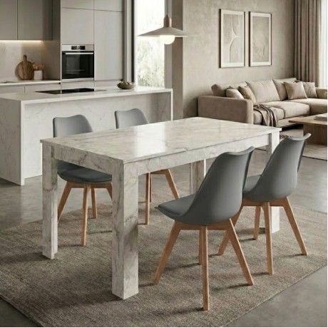 Dining room set 5pcs Darlen - Viva Megapap white marble color - grey 125x72x74cm.