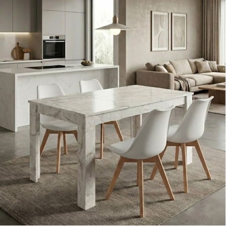 Dining room set 5pcs Darlen - Viva Megapap white marble color - white 125x72x74cm.