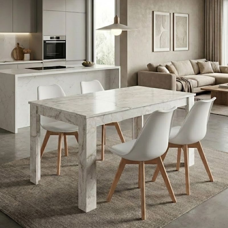 Dining room set 5pcs Darlen - Viva Megapap white marble color - white 125x72x74cm.