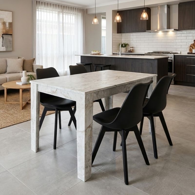 Dining room set 5pcs Darlen - Viva Megapap white marble color - black 125x72x74cm.