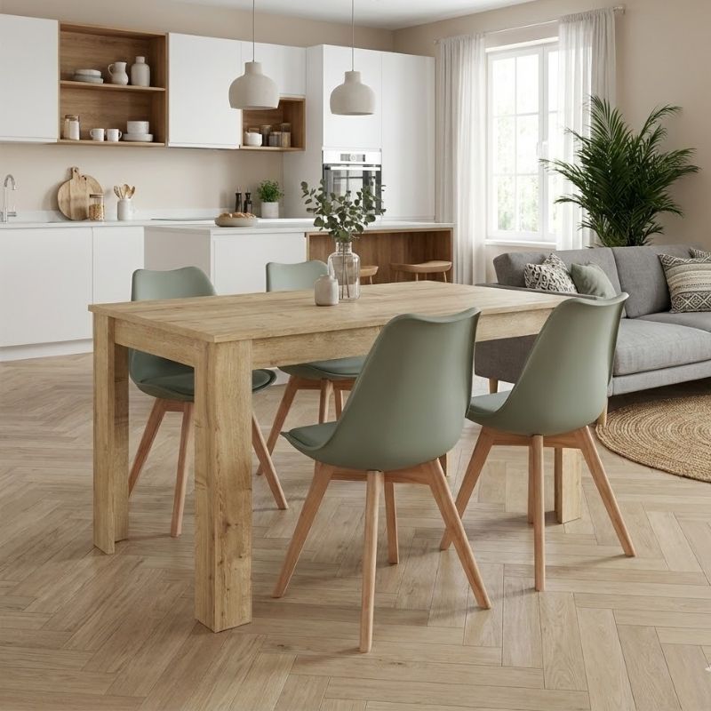 Σετ τραπεζαρία 5τμχ Darlen - Viva Megapap χρώμα sapphire oak - φυστικί 125x72x74εκ.