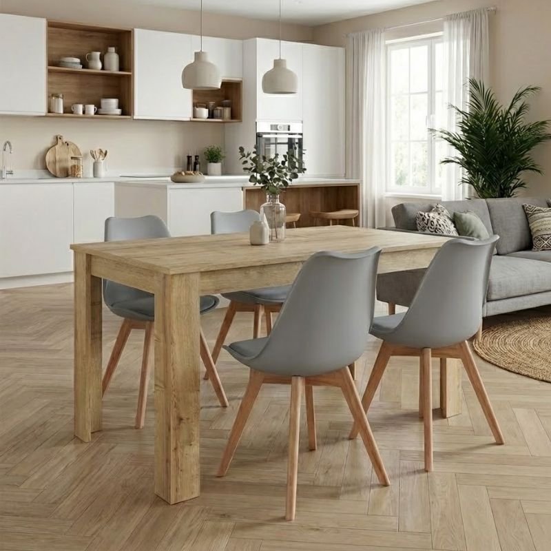 Dining room set 5pcs Darlen - Viva Megapap sapphire oak color - grey 125x72x74cm.