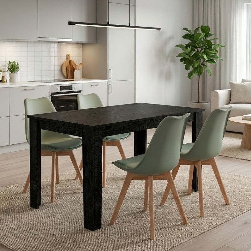 Dining room set 5pcs Darlen - Viva Megapap sencron black color - green 125x72x74cm.