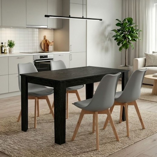 Σετ τραπεζαρία 5τμχ Darlen - Viva Megapap χρώμα sencron black - γκρι 125x72x74εκ.
