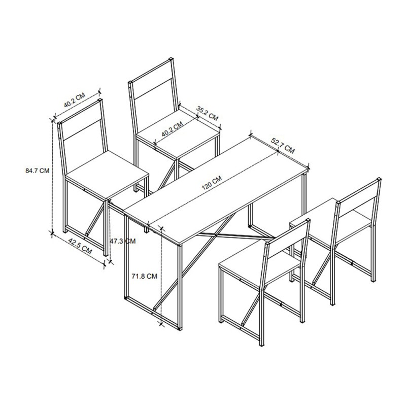 Σετ τραπεζαρία 5τμχ Maysa Megapap χρώμα pine oak 120x52,7x71,8εκ.