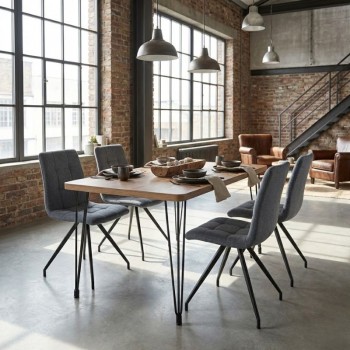 Dining room set 5pcs Roger - Bianca Megapap Mdf - fabric acacia color - grey 120x70x75cm.