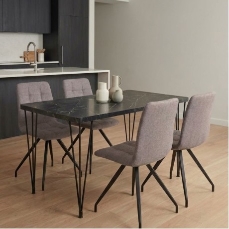 Dining room set 5pcs Roger - Bianca Megapap Mdf - fabric black marble color - beige 120x70x75cm.