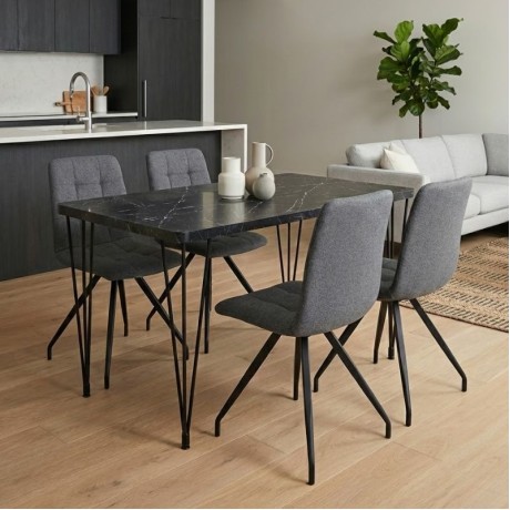 Dining room set 5pcs Roger - Bianca Megapap Mdf - fabric black marble color - grey 120x70x75cm.