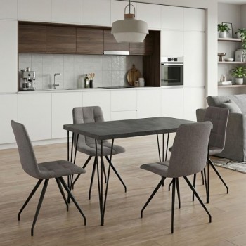 Σετ τραπεζαρία 5τμχ Roger - Bianca Megapap Mdf - ύφασμα χρώμα σκούρο γκρι σκυροδέματος - ανοιχτό μπεζ 120x70x75εκ.