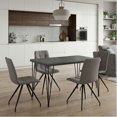 Dining room set 5pcs Roger - Bianca Megapap Mdf - fabric concrete grey color - beige 120x70x75cm.