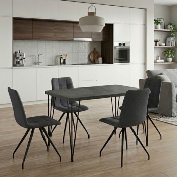 Σετ τραπεζαρία 5τμχ Roger - Bianca Megapap Mdf - ύφασμα χρώμα σκούρο γκρι σκυροδέματος - γκρι 120x70x75εκ.