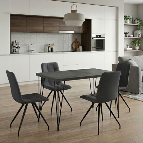 Dining room set 5pcs Roger - Bianca Megapap Mdf - fabric concrete grey color - grey 120x70x75cm.