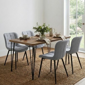 Dining room set 5pcs Roger - Chiara Megapap Mdf - fabric acacia color - grey 120x70x75cm.