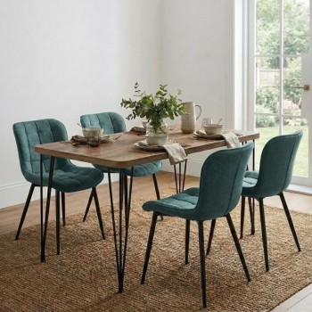 Dining room set 5pcs Roger - Chiara Megapap Mdf - fabric acacia color - green 120x70x75cm.