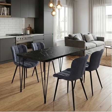 Dining room set 5pcs Roger - Chiara Megapap Mdf - fabric black marble color - anthracite 120x70x75cm.