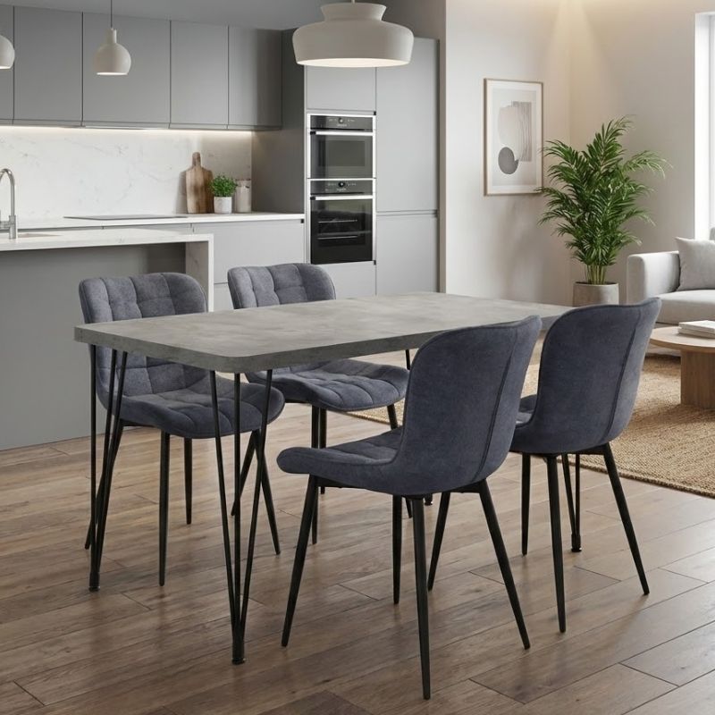 Dining room set 5pcs Roger - Chiara Megapap Mdf - fabric concrete grey color - anthracite 120x70x75cm.