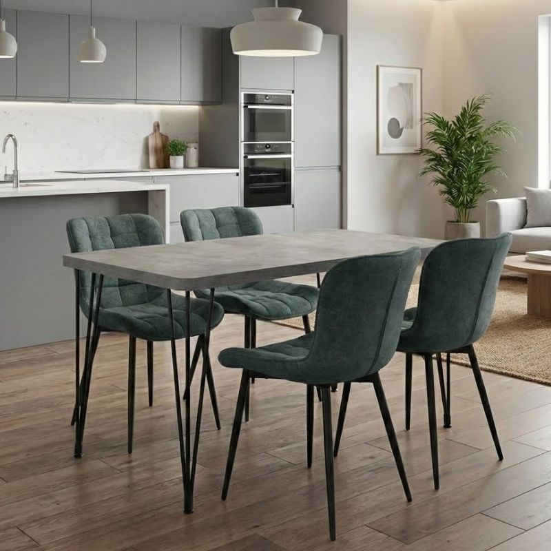 Dining room set 5pcs Roger - Chiara Megapap Mdf - fabric concrete grey color - green 120x70x75cm.