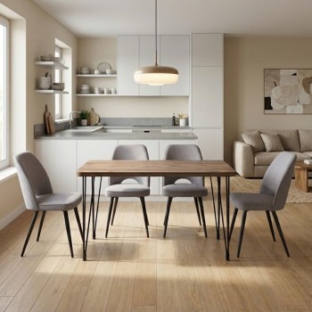 Dining room set 5pcs Roger - Christy Megapap Mdf - fabric acacia color - beige 120x70x75cm.