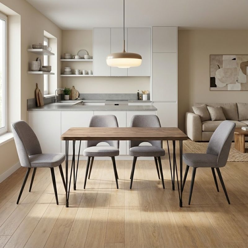 Dining room set 5pcs Roger - Christy Megapap Mdf - fabric acacia color - beige 120x70x75cm.
