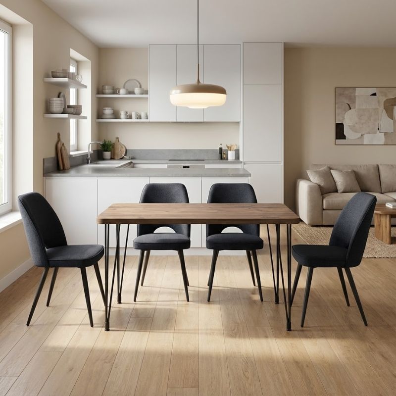 Dining room set 5pcs Roger - Christy Megapap Mdf - fabric acacia color - anthracite 120x70x75cm.
