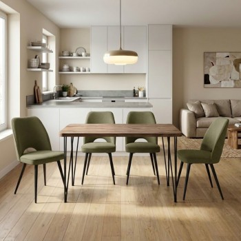 Dining room set 5pcs Roger - Christy Megapap Mdf - fabric acacia color - green 120x70x75cm.