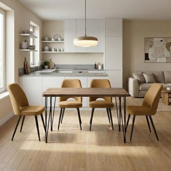 Dining room set 5pcs Roger - Christy Megapap Mdf - fabric acacia color - mustard 120x70x75cm.