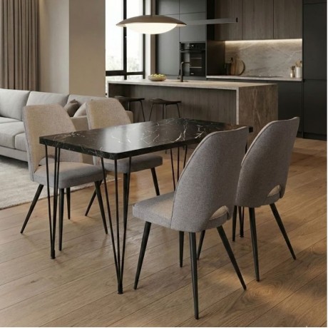 Dining room set 5pcs Roger - Christy Megapap Mdf - fabric black marble color - beige 120x70x75cm.